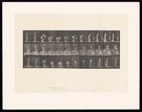 view A semi-naked woman places a child on the ground and the child runs away. Collotype after Eadweard Muybridge, 1887.