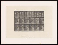 view A naked man stands, turning the handle on a crank in a circular motion. Collotype after Eadweard Muybridge, 1887.