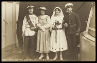 view Four sailors performing in the play 'The Great Casimir'. Photographic postcard, 1918.