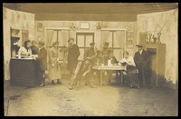 view Actors performing at a prisoner of war camp in Münster. Photographic postcard. 1916.