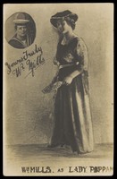 view A sailor called William Mills in drag and in naval uniform. Photographic postcard, 191-.