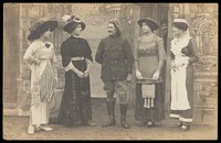 view Prisoners of war performing a play at a prisoner of war camp in Cottbus. Photographic postcard, 191-.