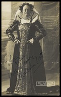 view Malcolm Scott in character as an English queen. Photographic postcard, 191-.