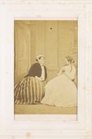 view Two men in drag sitting in conversation. Photograph, 1855/1860.