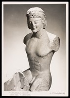 view A sculpture of an archaic rider. Photograpic postcard by N. Stournaras, 196-.