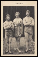 view Three acrobats, called "Les Poly-Toss". Process print, 192-.