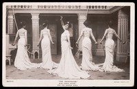 view Miss Carrie Moore and the Sandow girls performing as "The Dairymaids". Photographic postcard, 1906.