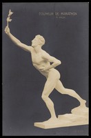 view A sculpture of a marathon runner. Photographic postcard by Atelier Gebr. Micheli after M. Kruse, 1906.