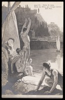 view Young men bathing naked in the Tiber. Process print after Georges Paul Leroux, 1909.