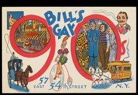 view "Bill's Gay Nineties" cafe, New York City; including various scenes. Colour process print, 195-.