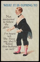 view A man dressed in an effeminate fashion. Colour process print, ca. 1914.