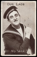 view A sailor from HMS Dreadnought, clenching his fist. Process print, 1915.