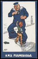 view A sailor on the street, play-fighting with a boy. Colour process print after G.A.S., ca. 1915.