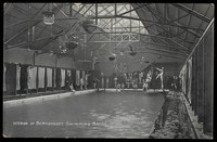 view Bermondsey swimming baths: interior. Photographic postcard, ca. 1906.