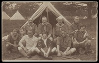 view Boy scouts in camp. Photographic postcard, 192-.