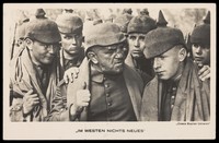 view An old German soldier giving advice to a young one. Photographic postcard, 193-.