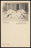 view Ecole Normale de Gymnastique et d'Escrime, Joinville, Val-de-Marne: Belgian soldiers performing gymnastic exercises. Process print, 190-.