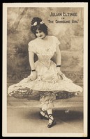 view Julian Eltinge in drag wearing crinoline. Process print, ca. 1916.