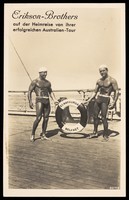 view The Erikson Brothers acrobats, on the deck of S.S. Narkunda. Photograph.