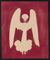 view A standing angel, praying. Watercolour by M. Bishop, 1967.