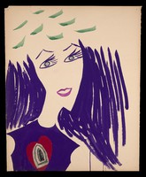 view A young woman, bust-length, with an aureole in her heart. Watercolour by M. Bishop, 1967.