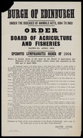 view Order by the Board of Agriculture and Fisheries dated 5th April 1904 : epizootic lymphangitis order of 1904 / David Lyon, Depute Town Clerk.