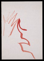 view A red hand, and a red face in profile. Watercolour by M. Bishop, ca. 1977.