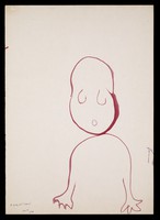 view A child drawn in outline. Watercolour by M. Bishop, 1975.