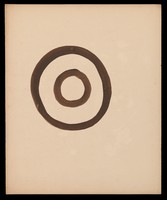 view Two concentric circles. Watercolour by M. Bishop, 1968.