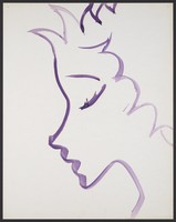 view The outline of the face of a young woman in profile to left. Watercolour by M. Bishop, 1973.