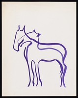 view The outline of two horses with one body. Watercolour by M. Bishop, 1973.