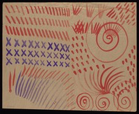 view Diagonals, saltires, spirals and dabs. Watercolour by M. Bishop.