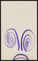 view A face with volutes as eyes and a downturned mouth, representing dejection. Watercolour by M. Bishop, 1971.