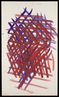 view A dense red and purple mesh. Watercolour by M. Bishop, 19--.