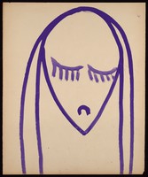 view A young woman looking downwards in shame: outline of head. Watercolour by M. Bishop, 1968.