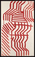 view Red grids and zigzags. Watercolour by M. Bishop, 1971.