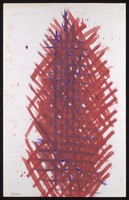 view A purple grid, with a denser red grid superimposed. Watercolour by M. Bishop, ca. 1970.