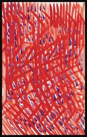 view A dense red mesh with purple darts. Watercolour by M. Bishop, 1973.
