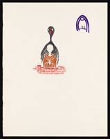 view A monk, praying by a brick wall, turns into a turkey; above, a modest nun with a purple veil, with whom he is in love. Watercolour by M. Bishop, 1969.