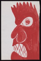 view The face in profile to left of a man with jagged teeth. Watercolour by M. Bishop, ca. 1970.