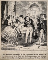 view Mr. Lambkin (right) being introduced to a ballet dancer. Lithograph after G. Cruikshank.