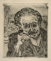 view Paul Ferdinand Gachet. Etching by V. van Gogh, 1890.