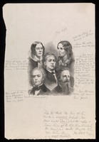 view Five Victorians: two women and three men. Wood engraving by H. Linton.