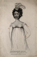 view Madamoiselle Lefort, a bearded woman. Stipple engraving, 1819.