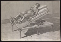 view A pregnant woman on an obstetrical bed. Line engraving by G.B. Cipriani, 1811, after S. Clementi.