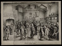 view Mentally ill patients dancing at a ball at Somerset County Asylum. Process print after a lithograph by K. Drake, ca. 1850/1855.