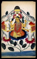 view Lakshmi lustrated by two elephants. Watercolour, 18--.