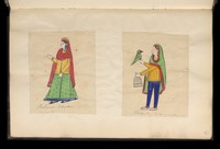view Page 159: two images of women in their traditional costume. Watercolour drawing.