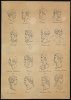 view Sixteen portraits of classical poets and thinkers. Drawing, c. 1789.