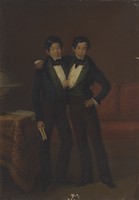 view Chang and Eng Bunker. Oil painting by Edouard-Henri-Théophile Pingret, 1836.